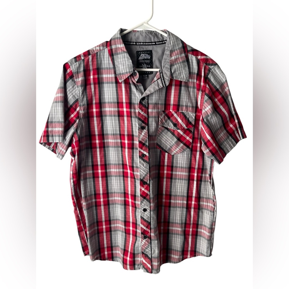 Hart & Huntington Men’s Red Plaid Short Sleeve Shirt Size Large